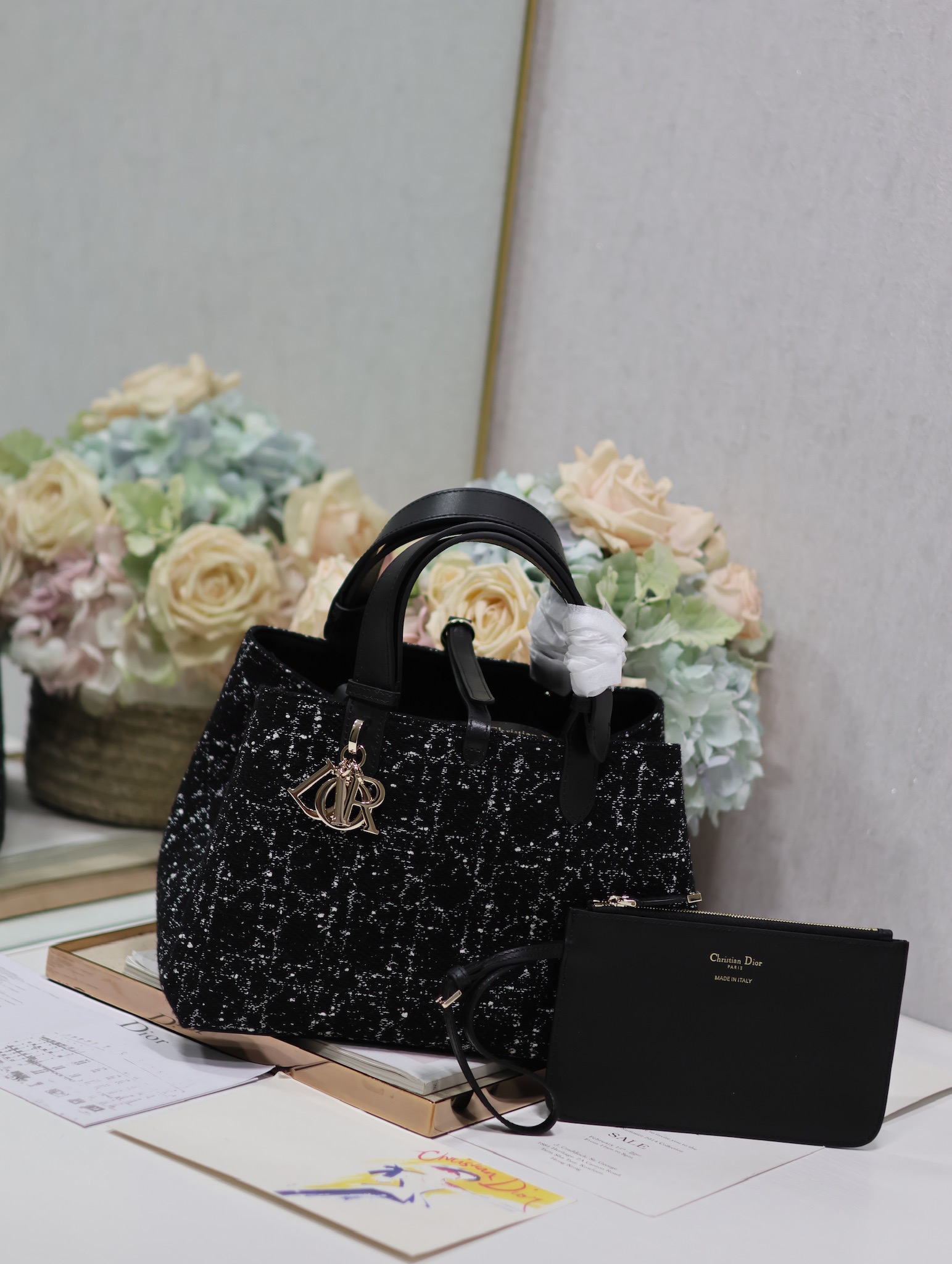 Medium Dior Toujours Bag Black Cannage Tweed